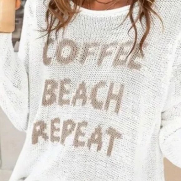 Boutique White and Tan Graphic Lightweight Sweater – Size S – NWT - Picture 7 of 7